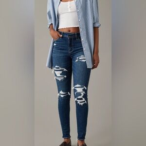 American Eagle Outfitters Dark Blue Distressed Jeans size 14